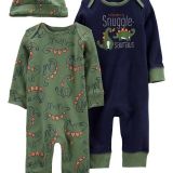 Baby 3-Pack Jumpsuits & Cap Set Dino