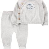 2 Piece Elephant Sweater & Footed Pant Set