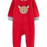 Red Baby Reindeer Zip Up Fleece Sleep and Play